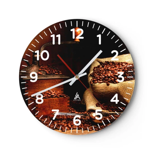 Horloge murale - Pendule murale - Nature morte avec grains de café et moulin - 40x40 cm