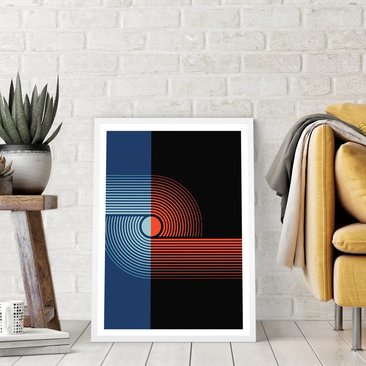 Affiche dans un cadre blanc - Poster - Dans une étreinte géométrique - 50x70 cm