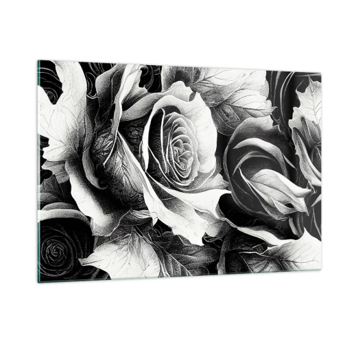 Impression sur verre - Image sur verre - Composition florale de roses noires et blanches avec détails - 120x80cm - Toujours une reine - Décoration murale moderne pour le salon et la chambre ARTTOR