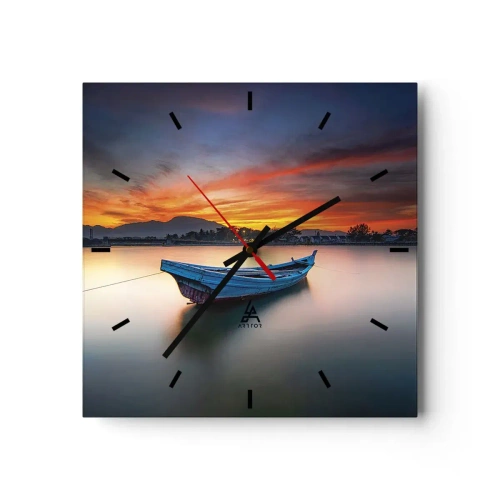 Horloge murale - Pendule murale - Un bateau sur l'eau pendant un coucher de soleil pittoresque - 30x30cm - Une bonne nuit arrive - Décoration murale moderne pour le salon et la chambre ARTTOR