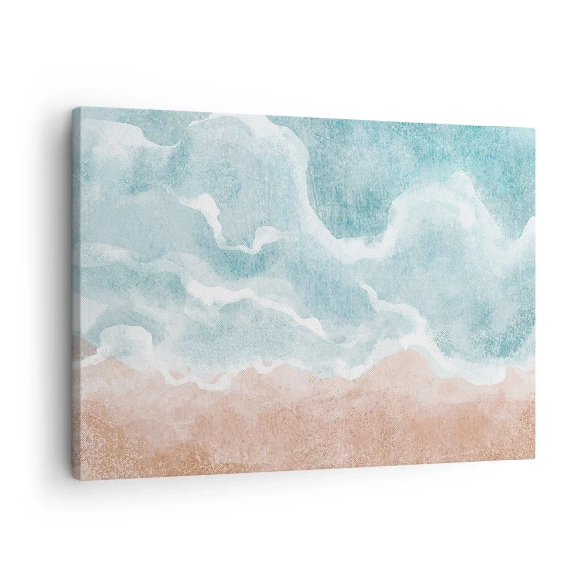 Impression sur toile - Image sur toile - Plage abstraite avec des vagues dans les tons bleus et beiges - 70x50cm - Abstraction du nuage - Décoration murale moderne pour le salon et la chambre ARTTOR