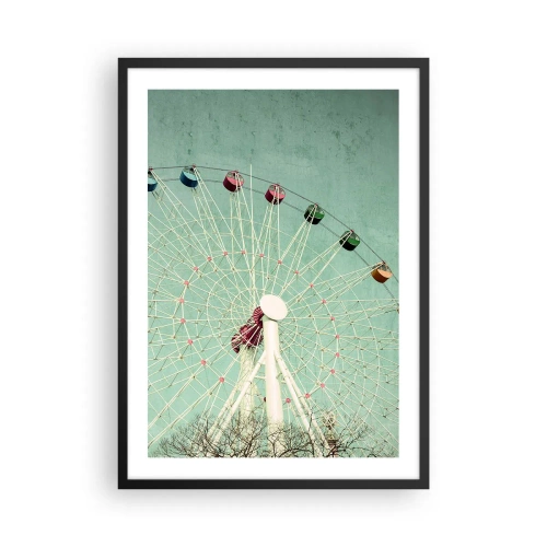 Affiche dans un cadre noir - Poster - Une grande roue rétro contre un ciel menthe - 50x70cm - Nous vous invitons à vous amuser - Décoration murale moderne pour le salon et la chambre ARTTOR