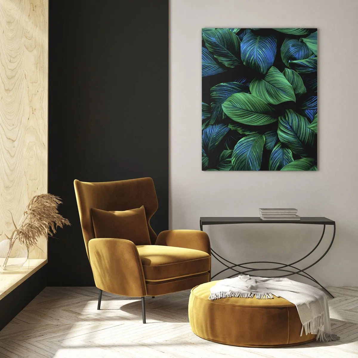 Impression sur verre - Image sur verre - Gros plan de feuilles aux nuances de vert intense - 50x70cm - Dans la foule verte - Décoration murale moderne pour le salon et la chambre ARTTOR