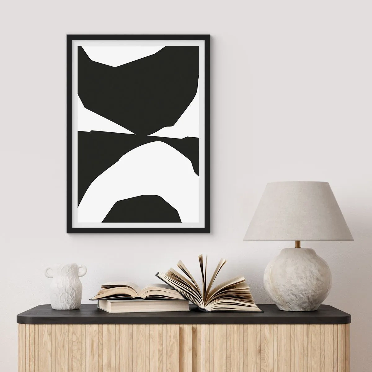 Affiche dans un cadre noir - Poster - Composition abstraite en noir et blanc - 50x70cm - Positif négatif - Décoration murale moderne pour le salon et la chambre ARTTOR