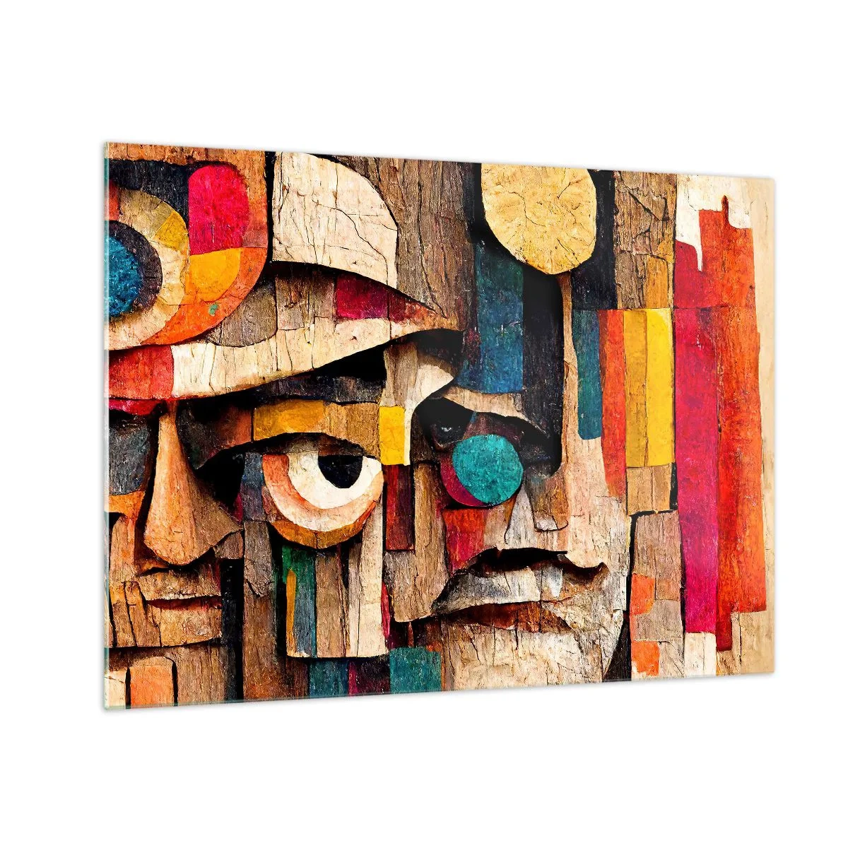 Impression sur verre - Image sur verre - Visages géométriques colorés dans un style abstrait - 70x50cm - Je te vois… - Décoration murale moderne pour le salon et la chambre ARTTOR