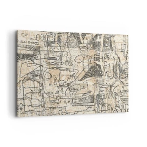 Impression sur toile - Image sur toile - Motifs abstraits et lignes sur fond beige - 100x70cm - Il attend d'être décodé - Décoration murale moderne pour le salon et la chambre ARTTOR