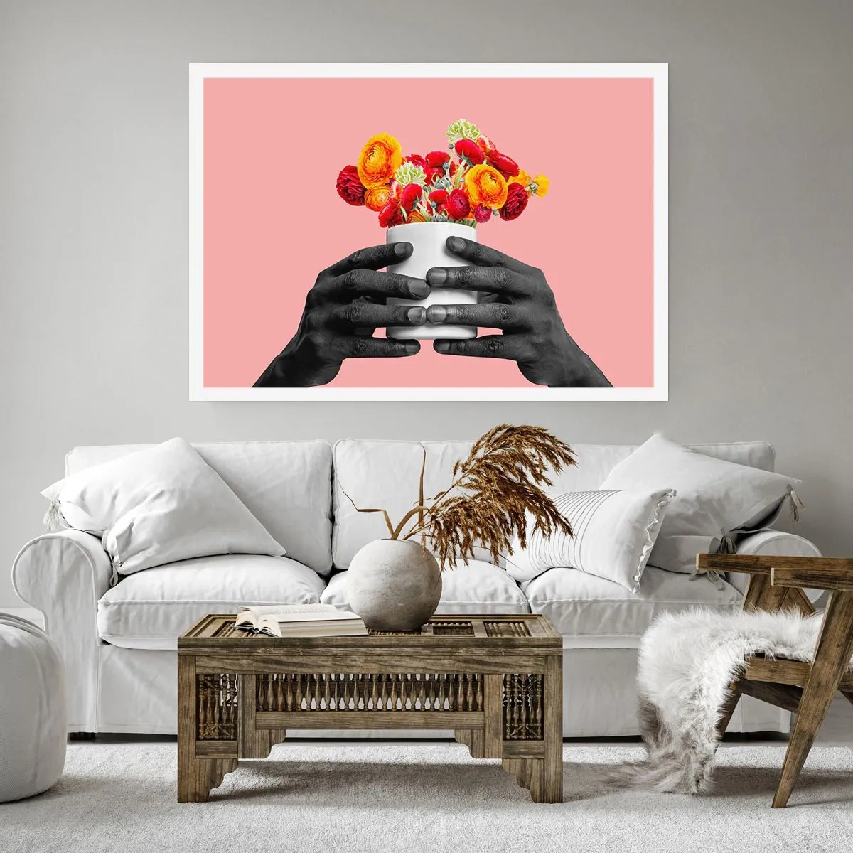 Affiche - Poster - Mains tenant un bouquet de fleurs colorées - 100x70cm - Apothéose de la vie - Décoration murale moderne pour le salon et la chambre ARTTOR