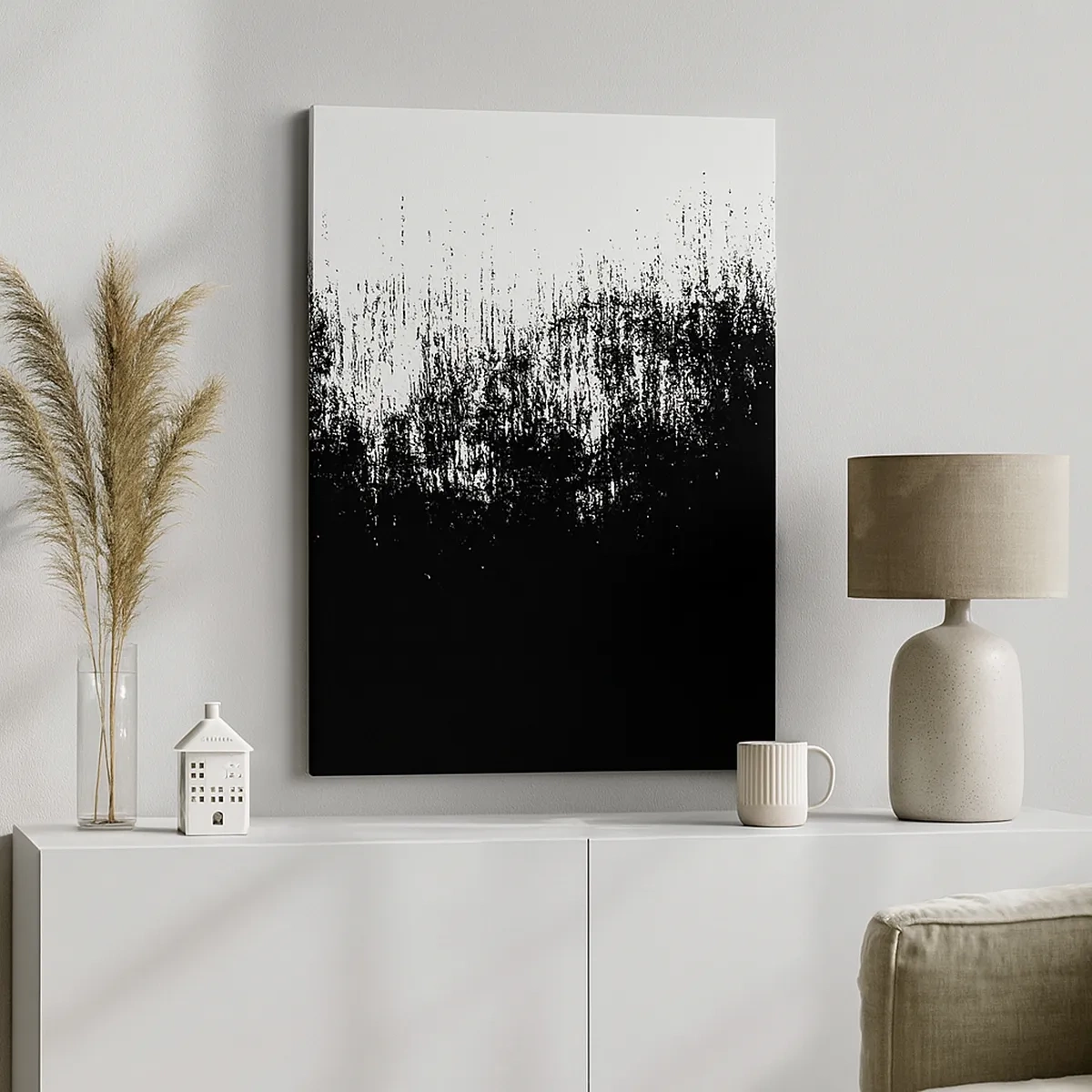 Impression sur toile - Image sur toile - Abstraction minimaliste en noir et blanc - 50x70cm - Et le gagnant est ... - Décoration murale moderne pour le salon et la chambre ARTTOR
