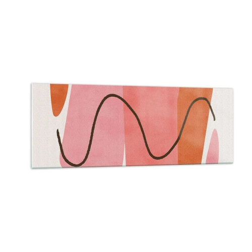 Impression sur verre - Image sur verre - Formes abstraites dans des tons roses et oranges - 140x50cm - mouvement doux des formes - Décoration murale moderne pour le salon et la chambre ARTTOR