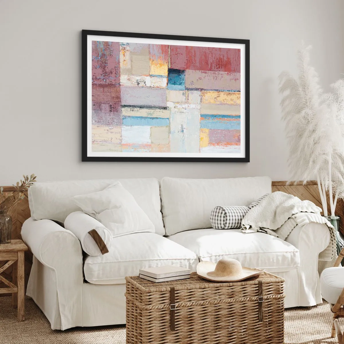 Affiche dans un cadre noir - Poster - Composition géométrique aux couleurs pastel - 100x70cm - Le calme de la géométrie - Décoration murale moderne pour le salon et la chambre ARTTOR