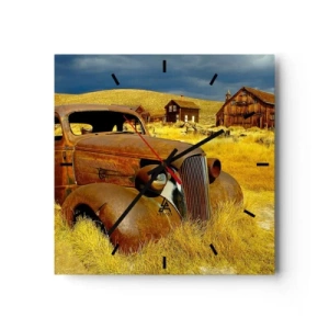 Horloge murale - Pendule murale - Une vieille voiture rouillée sur fond de cabanes en bois abandonnées - 30x30cm - Repos bien mérité - Décoration murale moderne pour le salon et la chambre ARTTOR