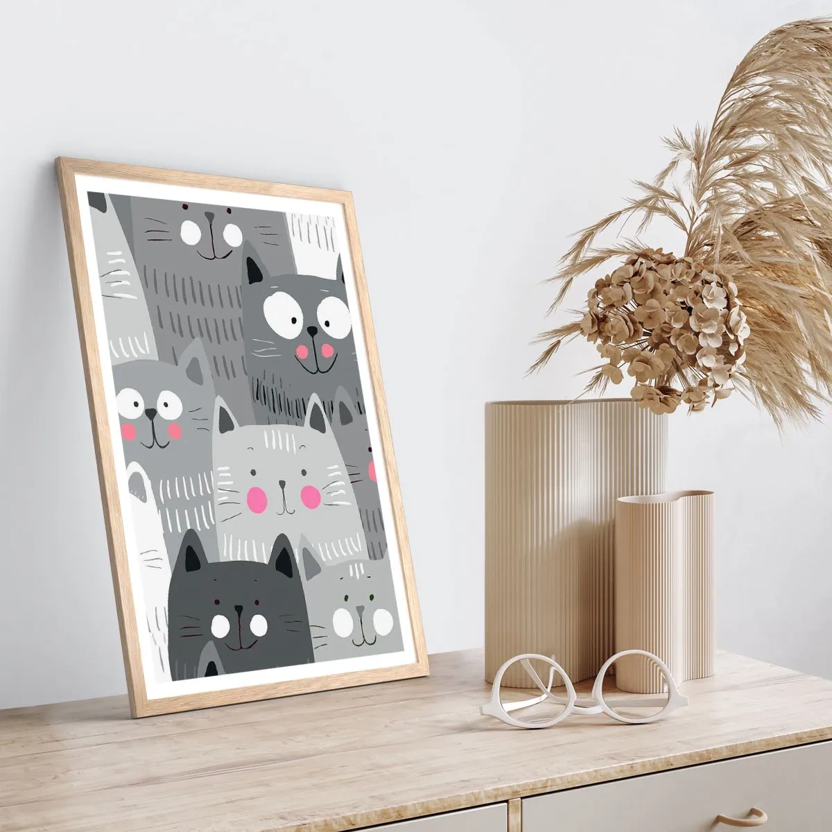 Affiche dans un chêne clair - Poster - Le monde des chats - 50x70 cm