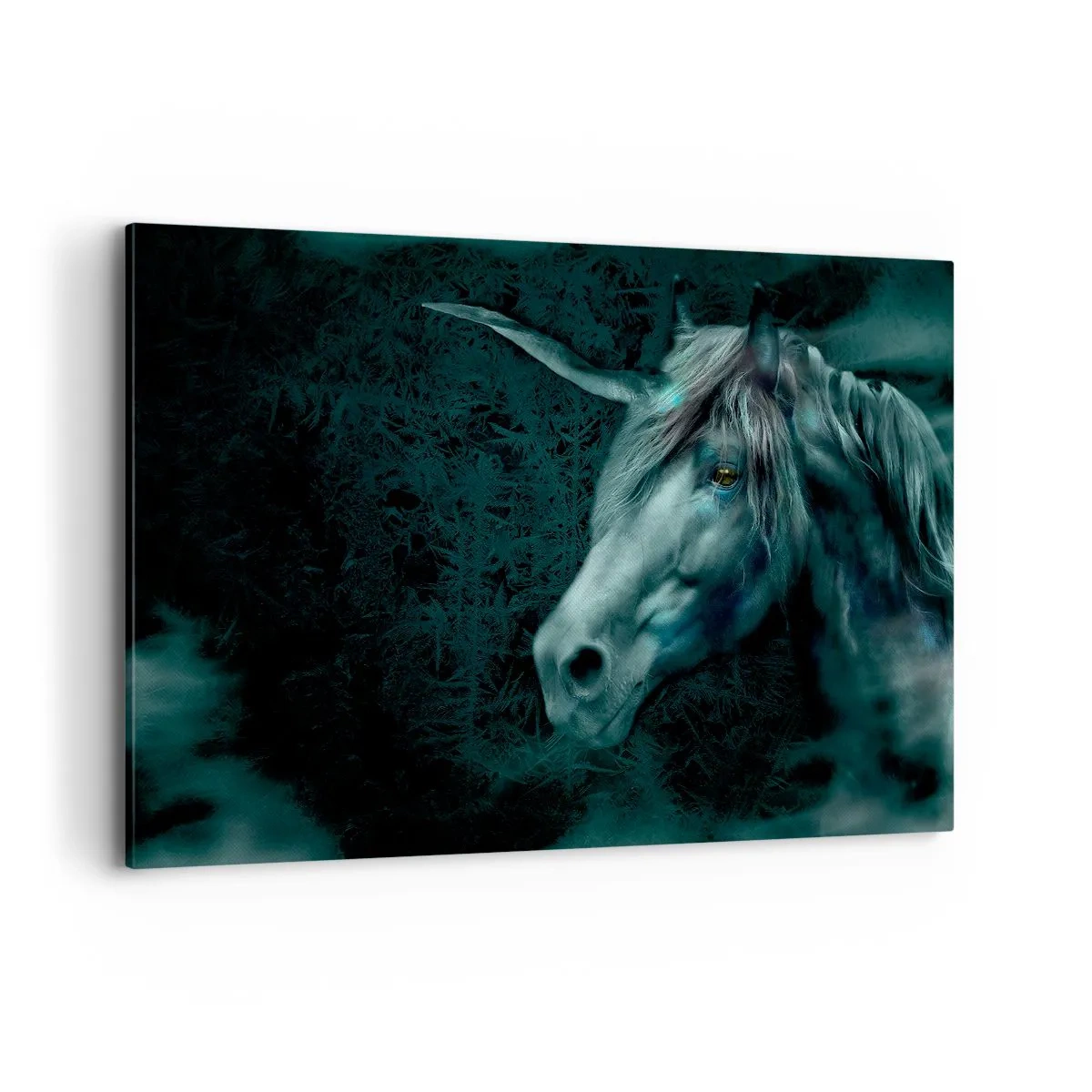 Impression sur toile - Image sur toile - Une licorne magique dans une forêt mystérieuse et sombre aux couleurs fantastiques. - 120x80cm - Dans une forêt de conte de fées - Décoration murale moderne pour le salon et la chambre ARTTOR