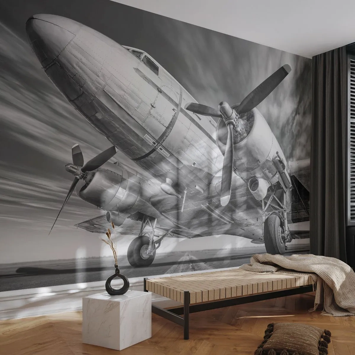 Papier Peint Autocollant Deluxe Sticker - Toujours prêt à voler - Avion, Rétro, Avion - 350x256 cm