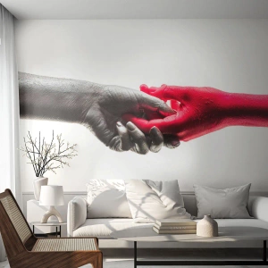 Papier Peint Photo Premium Canvas - Aiguilles symboliques en argent et rouge - 100x70cm - Ensemble, bien que différents - Décoration murale moderne pour le salon et la chambre ARTTOR