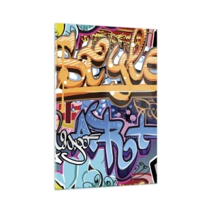 Impression sur verre - Image sur verre - Graffitis colorés avec inscriptions et illustrations dynamiques - 70x100cm - Fresques, fresques, fresques… - Décoration murale moderne pour le salon et la chambre ARTTOR