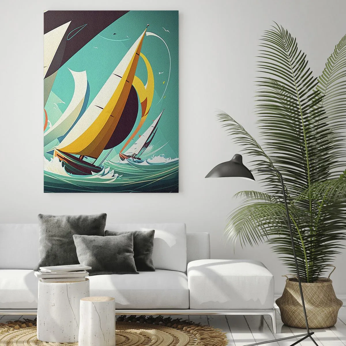 Impression sur verre - Image sur verre - Une illustration dynamique de voiliers dans une mer agitée. - 70x100cm - Bonne chance avec les éléments - Décoration murale moderne pour le salon et la chambre ARTTOR
