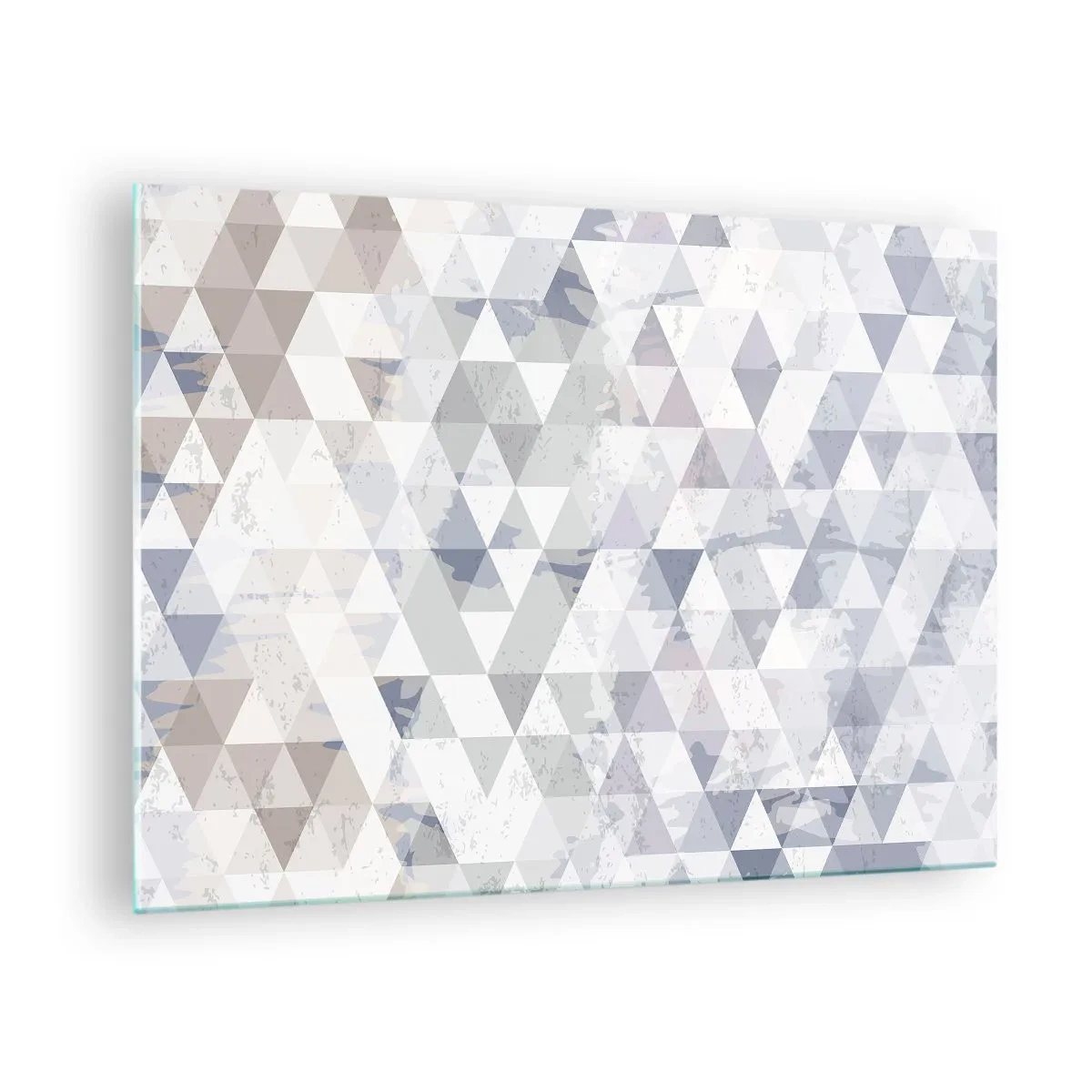 Impression sur verre - Image sur verre - Motif géométrique triangulaire dans des tons neutres de gris et de beige - 70x50cm - En rythme de trois - Décoration murale moderne pour le salon et la chambre ARTTOR