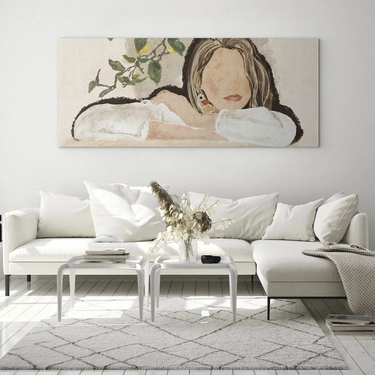 Impression sur verre - Image sur verre - La figure d'une femme sur fond de citronnier - 140x50cm - La beauté du sud - Décoration murale moderne pour le salon et la chambre ARTTOR