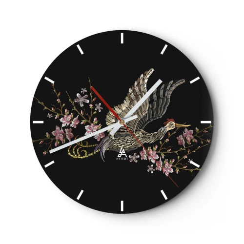 Horloge murale - Pendule murale - Oiseau brodé exotique - 40x40 cm