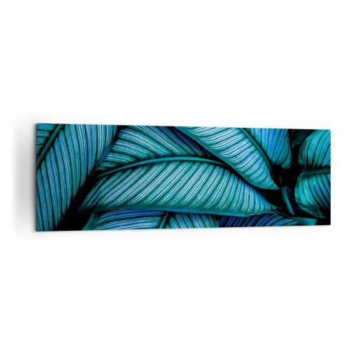 Impression sur toile - Image sur toile - Un gros plan de feuilles turquoise avec des détails vifs. - 160x50cm - Lignes de vie - Décoration murale moderne pour le salon et la chambre ARTTOR