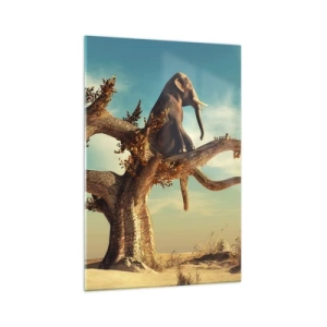 Impression sur verre - Image sur verre - Un éléphant assis sur un arbre dans un paysage surréaliste - 70x100cm - Nouveau point de vue - Décoration murale moderne pour le salon et la chambre ARTTOR