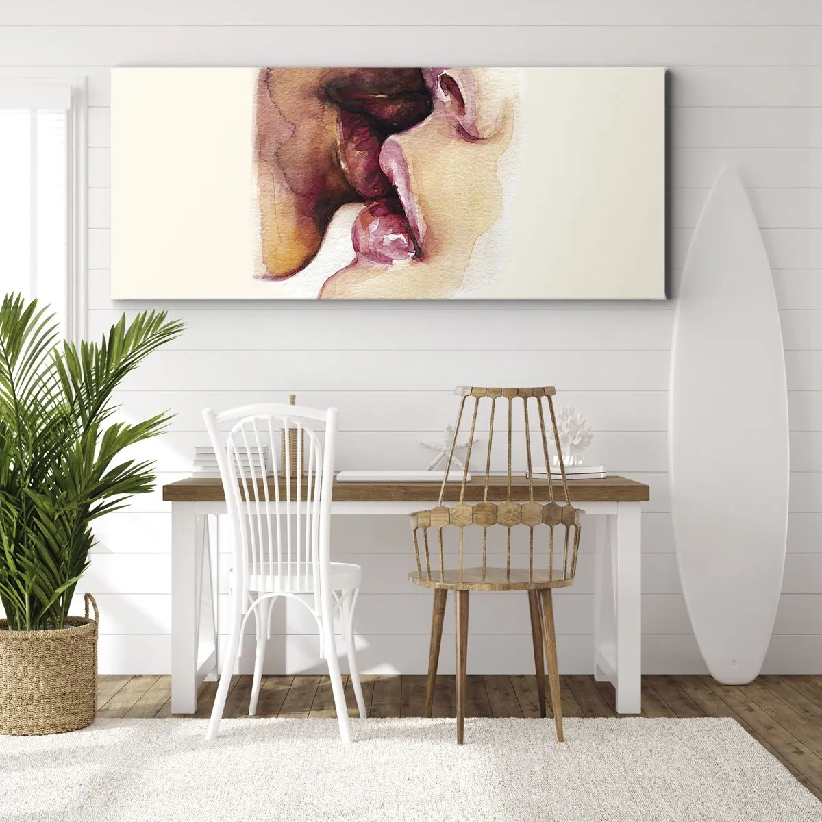 Impression sur toile - Image sur toile - Une aquarelle représentant un gros plan d'un visage - 160x50cm - Comme le jour et la nuit, la terre et le ciel - Décoration murale moderne pour le salon et la chambre ARTTOR