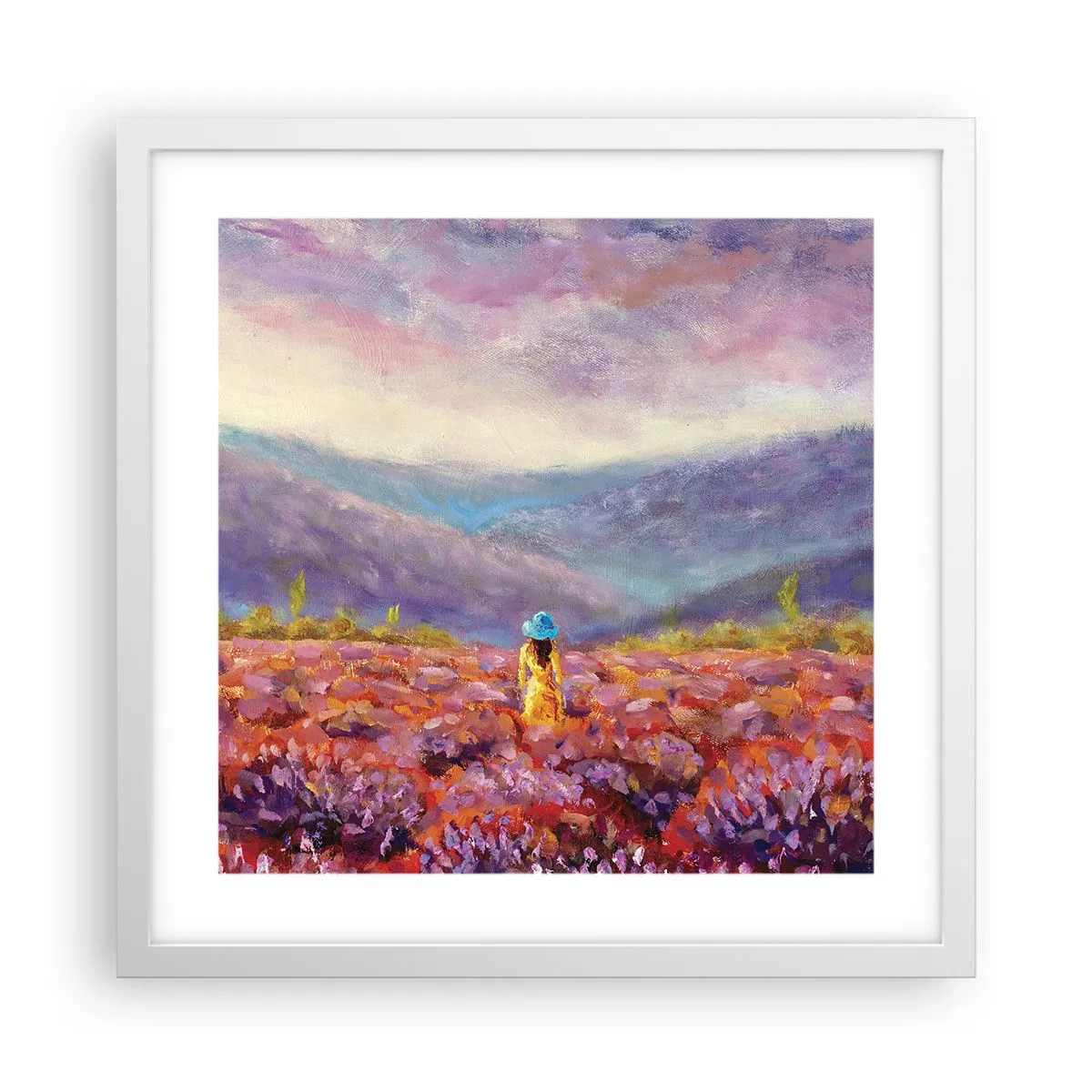 Affiche dans un cadre blanc - Poster - Dans un monde lavande - 40x40 cm