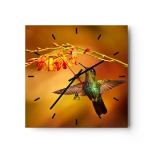Horloge murale - Pendule murale - Colibri près d'une fleur dans la lumière chaude - 30x30cm - Un messager de lumière selon les Mayas - Décoration murale moderne pour le salon et la chambre ARTTOR