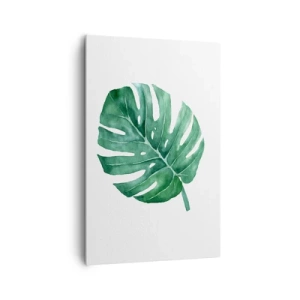 Impression sur toile - Image sur toile - Feuille de monstera verte dans un style minimaliste - 80x120cm - Concept vert - Décoration murale moderne pour le salon et la chambre ARTTOR