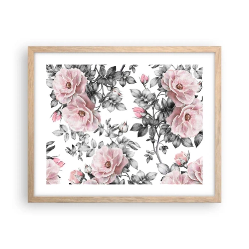 Affiche dans un chêne clair - Poster - Se perdre dans les fleurs des roses - 50x40 cm