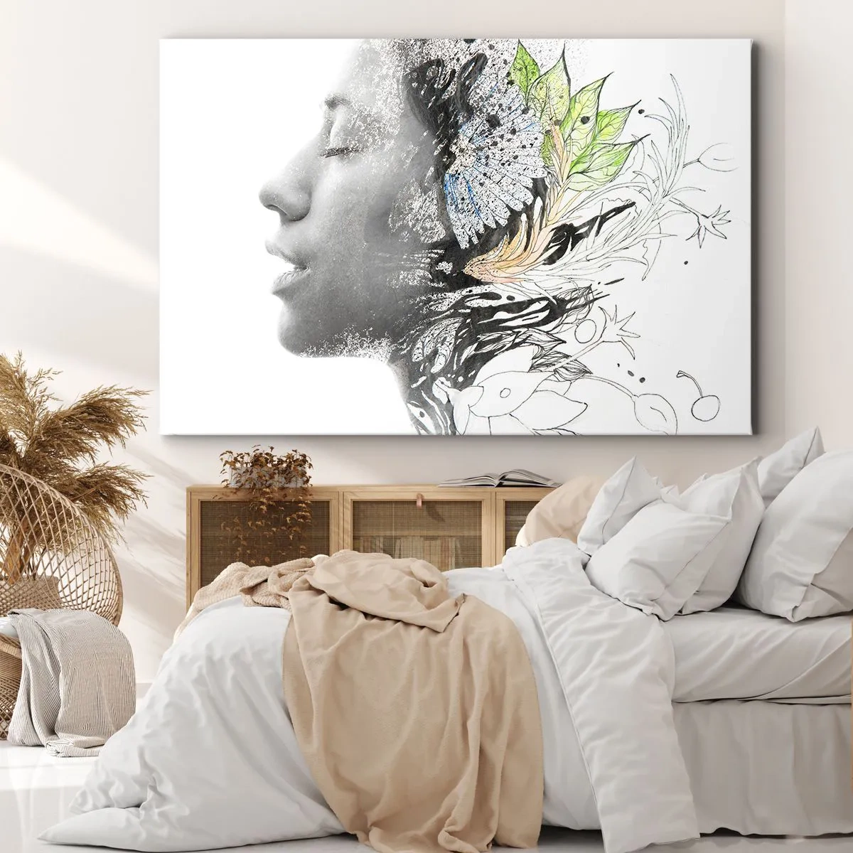 Impression sur toile - Image sur toile - Profil d'une femme dans un collage artistique de nature et de noirceur - 100x70cm - Immergé dans la nature - Décoration murale moderne pour le salon et la chambre ARTTOR