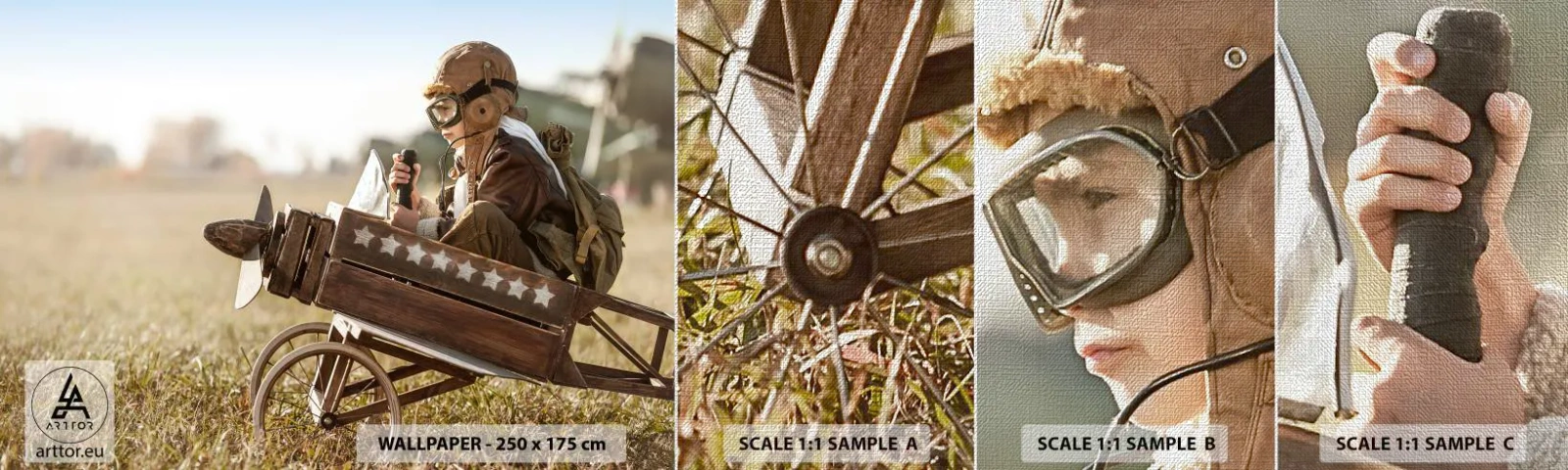 Échantillon de Papier Peint Premium Canvas - Départ vers un rêve - Garçon, Avion, Ancien - 100x30 cm