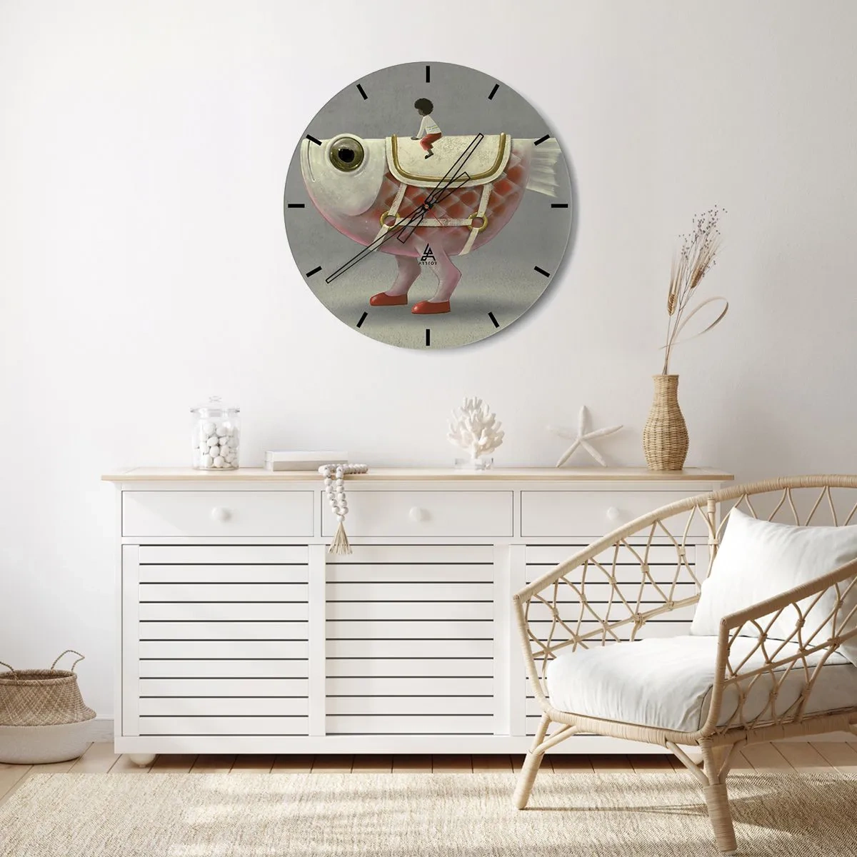 Horloge murale - Pendule murale - Le cavalier poisson - 40x40 cm