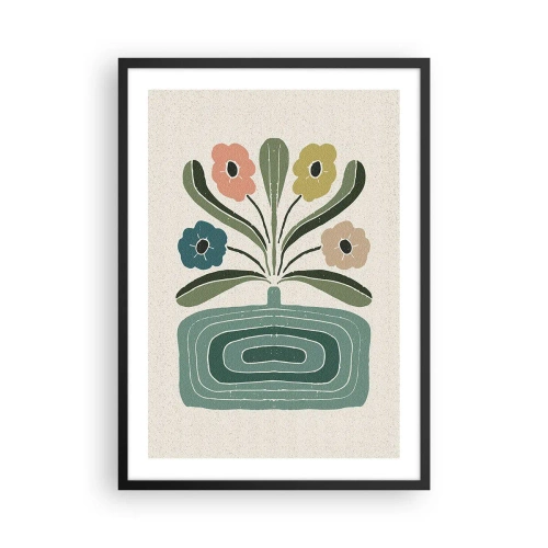 Affiche dans un cadre noir - Poster - Fleurs stylisées dans une composition graphique - 50x70cm - Bouquet symétrique - Décoration murale moderne pour le salon et la chambre ARTTOR