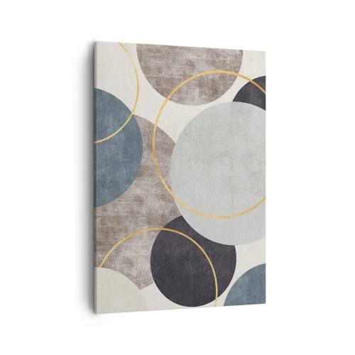 Impression sur toile - Image sur toile - Cercles géométriques dans les tons de gris, bleu et or - 50x70cm - Cercles sur cercles - Décoration murale moderne pour le salon et la chambre ARTTOR