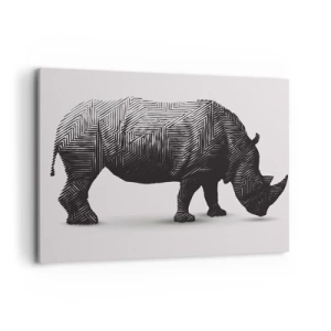 Impression sur toile - Image sur toile - Silhouette graphique d'un rhinocéros dans un motif noir et blanc - 100x70cm - Beauté géométrique de la nature - Décoration murale moderne pour le salon et la chambre ARTTOR