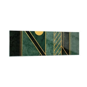 Impression sur verre - Image sur verre - Design géométrique vert et or avec un motif élégant - 160x50cm - Dynamique or et azur - Décoration murale moderne pour le salon et la chambre ARTTOR