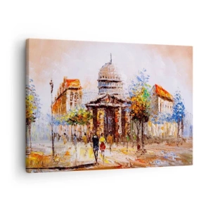Impression sur toile - Image sur toile - Scène de ville impressionniste avec un bâtiment historique - 70x50cm - Promenade à Paris - Décoration murale moderne pour le salon et la chambre ARTTOR