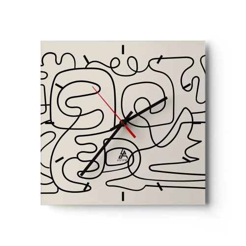 Horloge murale - Pendule murale - Motif d'art linéaire abstrait en noir sur fond clair - 30x30cm - Suivez les indices - Décoration murale moderne pour le salon et la chambre ARTTOR