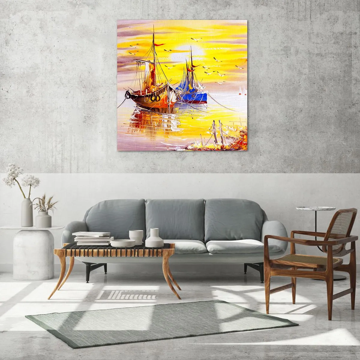 Impression sur verre - Image sur verre - Un repos bien mérité au port - 50x50 cm