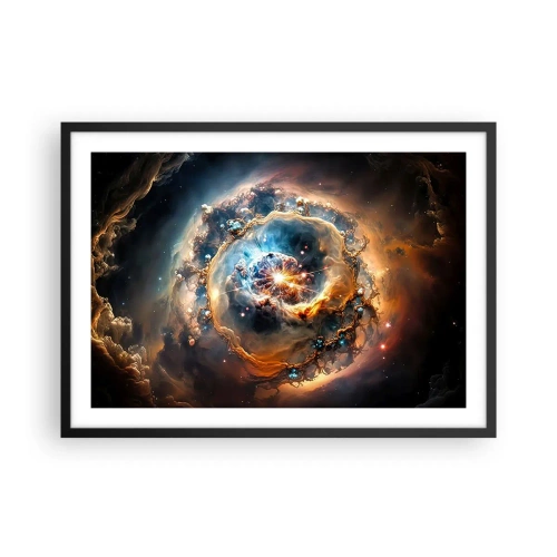 Affiche dans un cadre noir - Poster - Une vision abstraite d'une explosion cosmique dans des tons d'or et de bleu. - 70x50cm - Le début - Décoration murale moderne pour le salon et la chambre ARTTOR