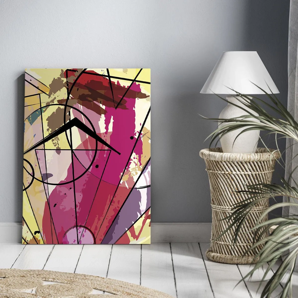 Impression sur toile - Image sur toile - Abstraction avec des lignes et des formes géométriques - 80x120cm - Explosion - Décoration murale moderne pour le salon et la chambre ARTTOR