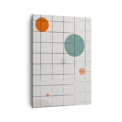 Impression sur toile - Image sur toile - Cercles colorés abstraits sur un fond de grille géométrique - 50x70cm - Piégé. Nous ou eux ? - Décoration murale moderne pour le salon et la chambre ARTTOR