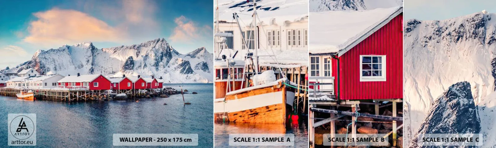 Échantillon De Papier Peint Standard Eco - Retraite dans le nord - Paysage, Norvège, Îles Lofoten - 100x30 cm