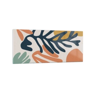 Impression sur verre - Image sur verre - Feuilles colorées dans un style abstrait - 120x50cm - Mers de corail - Décoration murale moderne pour le salon et la chambre ARTTOR