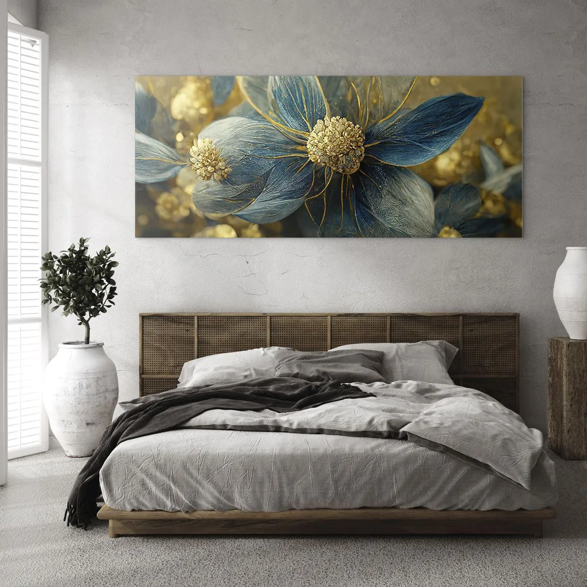Impression sur verre - Image sur verre - Fleurir avec de l'or - 100x40 cm