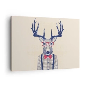 Impression sur toile - Image sur toile - Graphique stylisé d'un cerf portant des lunettes et un nœud papillon - 70x50cm - Une extravagance amusante - Décoration murale moderne pour le salon et la chambre ARTTOR