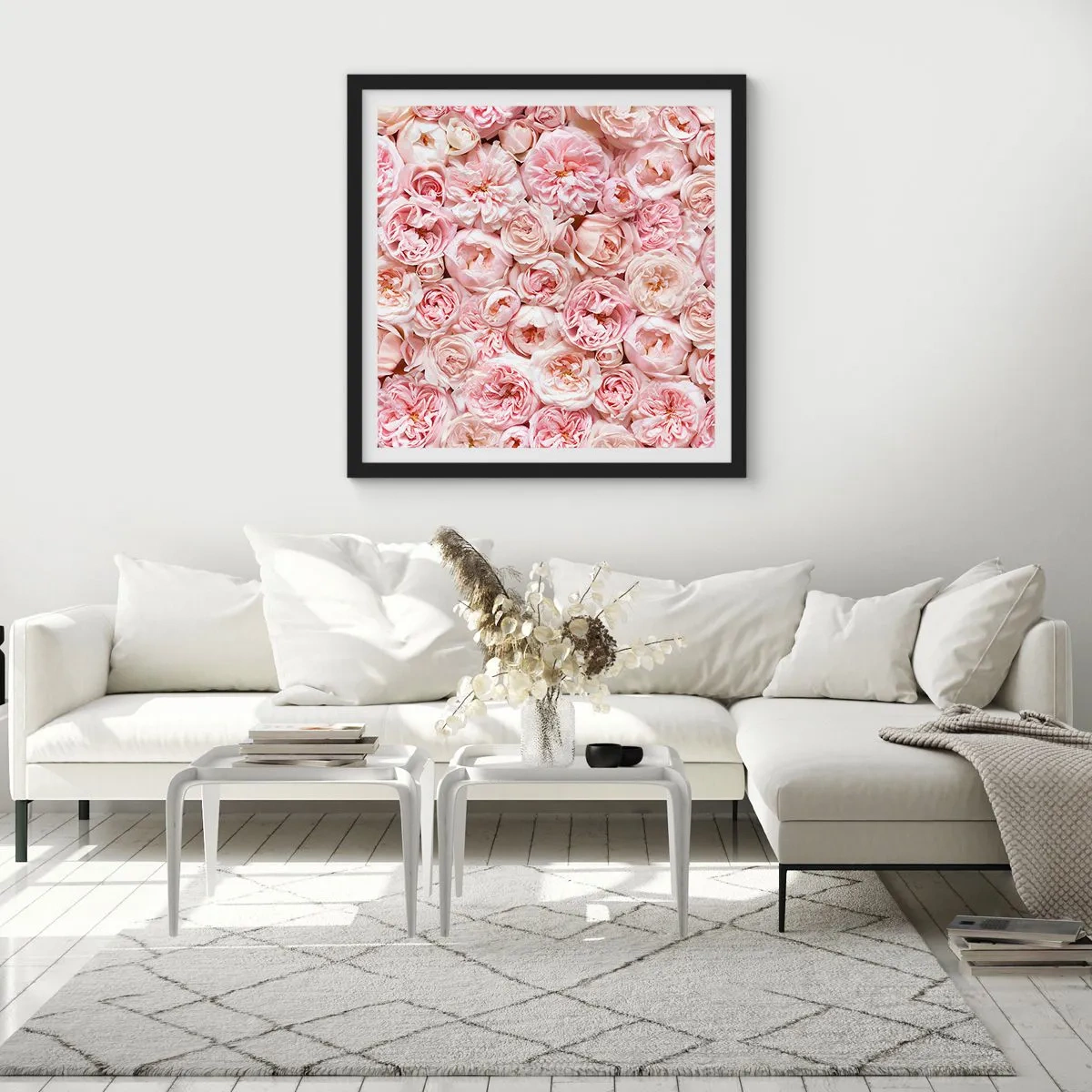 Affiche dans un cadre noir - Poster - Un lit de roses - 60x60 cm