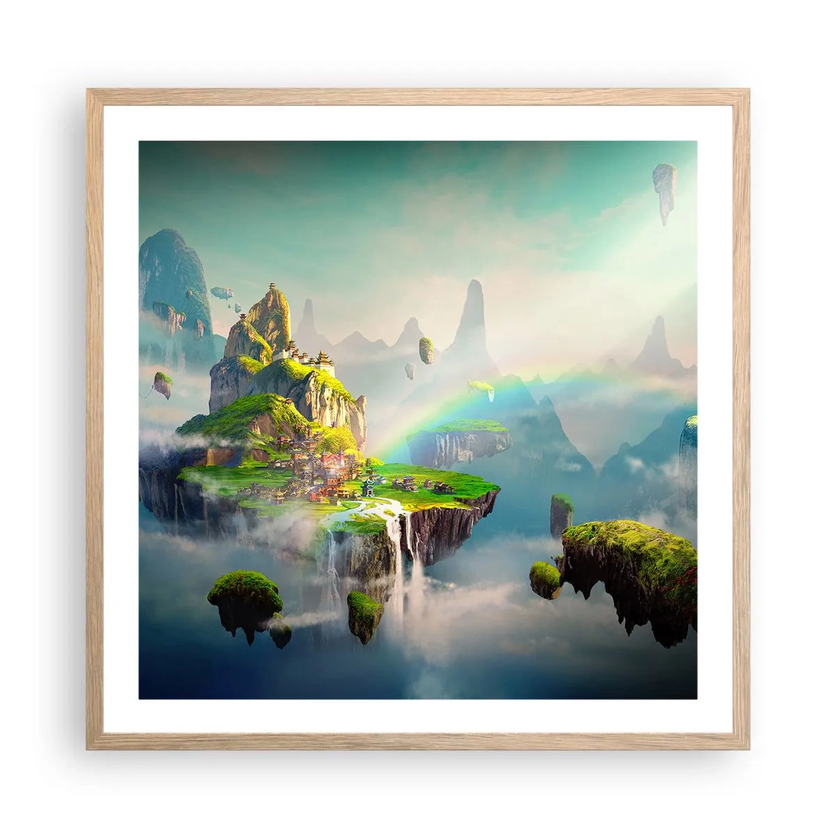 Affiche dans un chêne clair - Poster - Au milieu des cieux - îles du bonheur - 60x60 cm